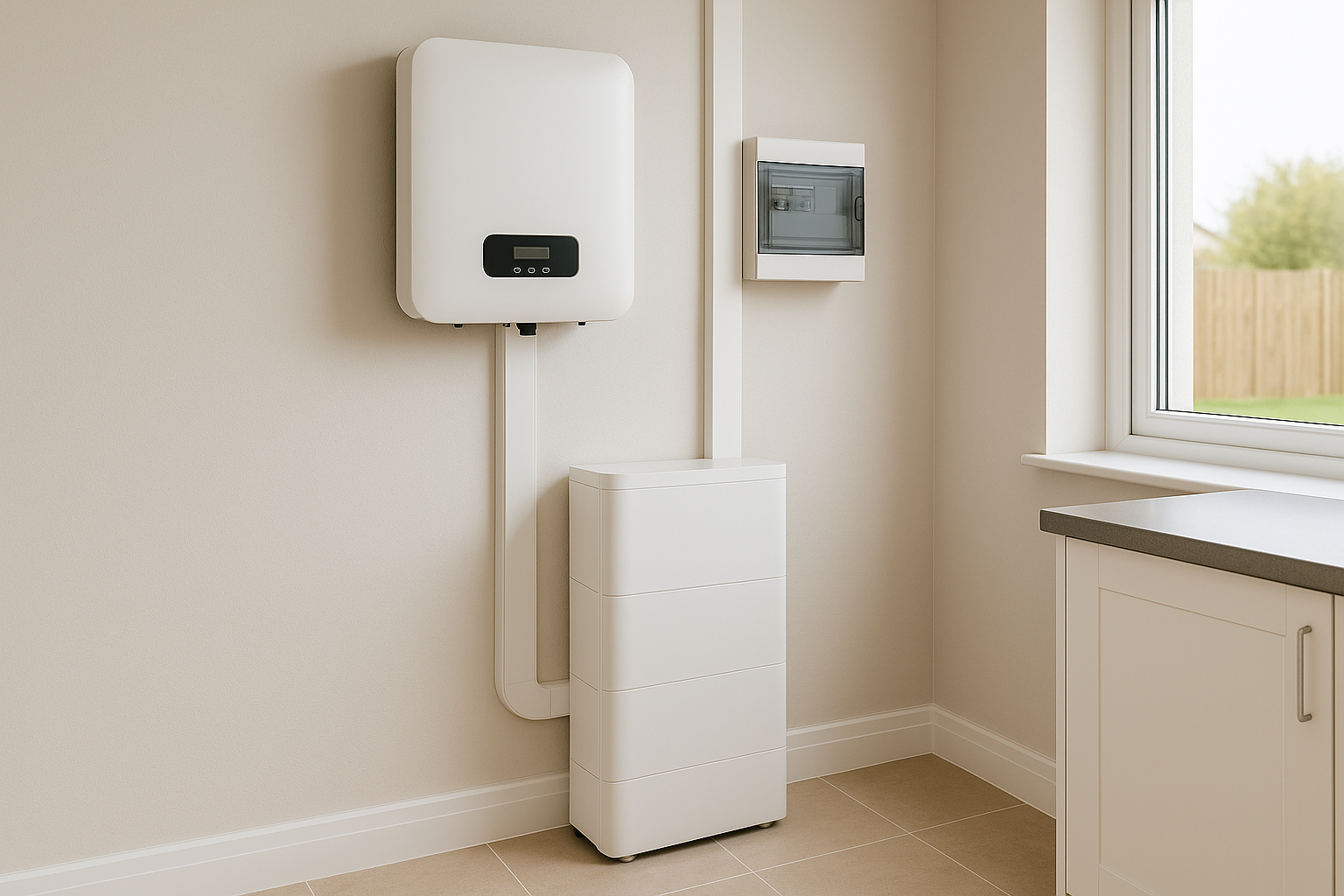 Solar inverter and battery installed neatly in a modern Irish utility room